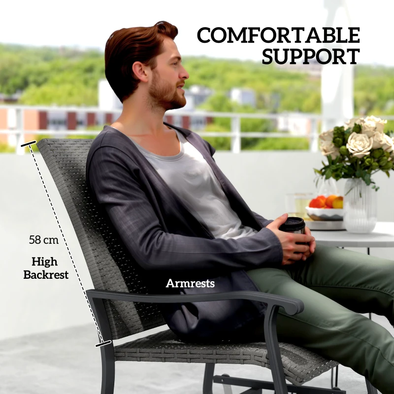 Outsunny Rattan Patio Glider, Wicker Outdoor Glider Swivel Chair with Steel Frame, High Back for Backyard Porch, Grey