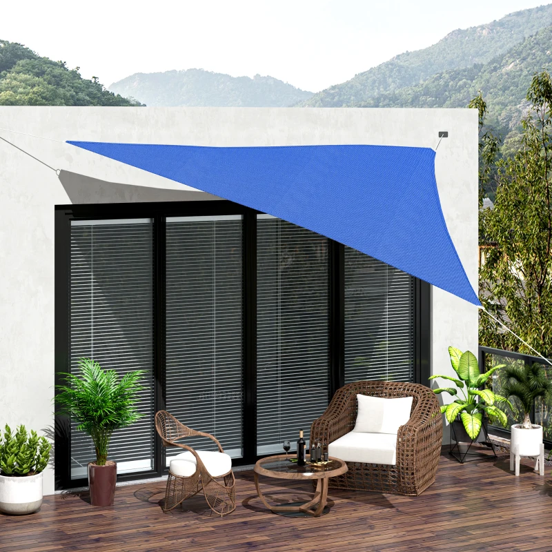 Outsunny Triangle 16.4' Canopy Sun Sail Shade Garden Cover UV Protector Outdoor Patio Lawn Shelter with Carrying Bag (Blue)
