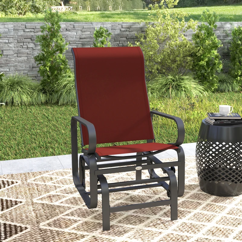 Outsunny Patio Glider with Breathable Mesh Fabric, Outdoor Glider Chair, Garden Rocking Gliding Seat for Patio, Yard, Porch, Black/Wine Red