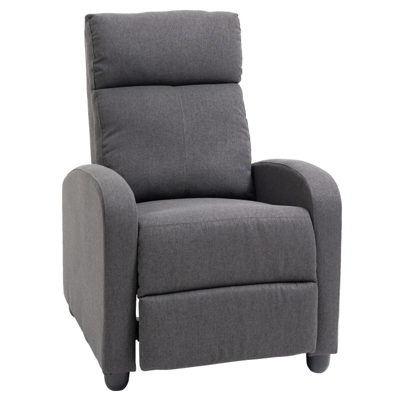 HOMCOM Fabric Recliner Armchair Manual Home Theater Seating Single Reclining Sofa Chair with Padded Seat for Living Room, Dark Grey
