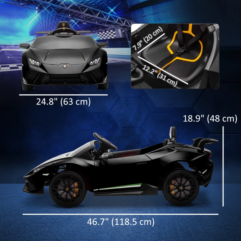 Qaba 12V Lamborghini Huracan Licensed Kids Electric Car with Remote Control, Spring Suspension, Transport Wheels, Black