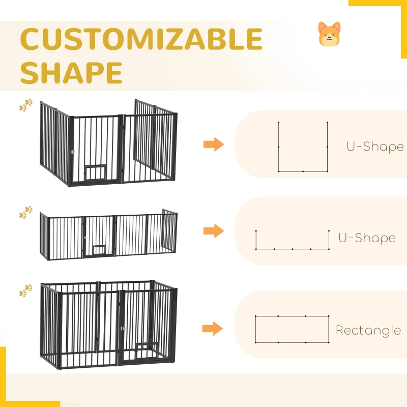 PawHut 6 Panels Dog Playpen, Foldable Portable Pet Playpen with Door, for Small & Medium Dogs, 30"H