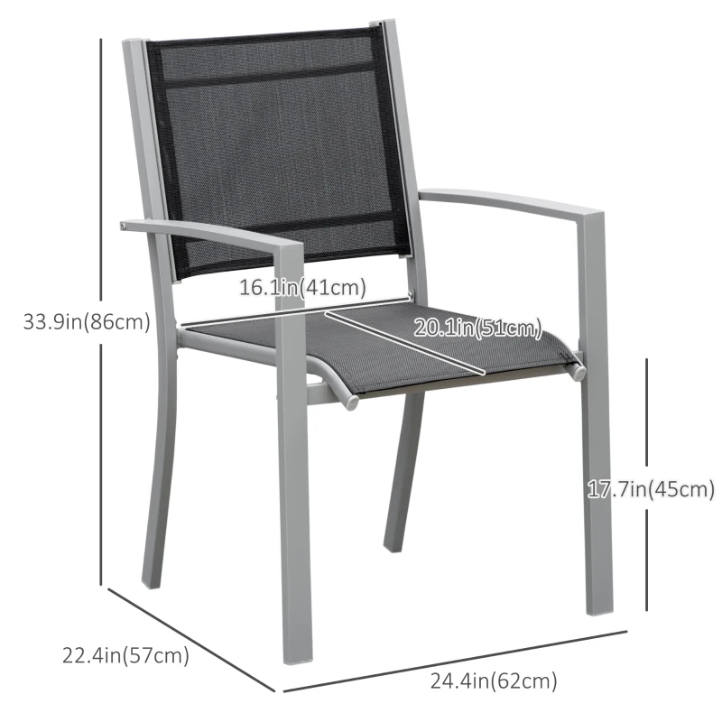 Outsunny Set of 2 Patio Dining Chair Outdoor Mesh Seat Heavy Duty Stackable Garden Bistro Chairs Yard Home Furniture Silver