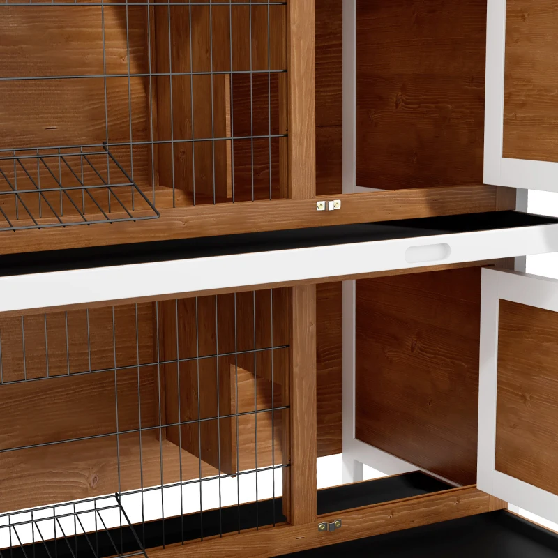 PawHut 2 Tier Wooden Rabbit Hutch Bunny Pet House Wooden Coop Run, Brown