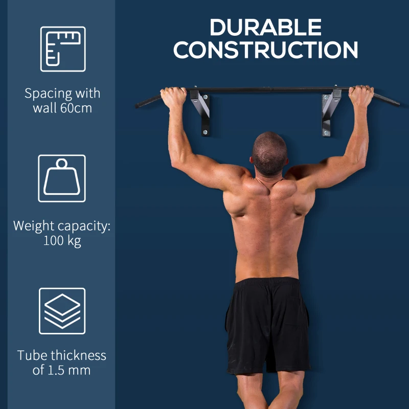 Soozier Wall Mounted Pull Up Bar Upper Body Pull Up Training Workout Home Gym Exerciser Black