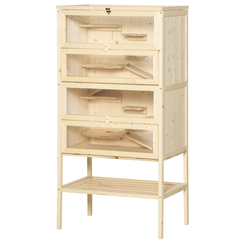 PawHut 5 Tier Fir Wood Hamster Cage Mouse Rats Small Animals Play House Exercise Activity Center