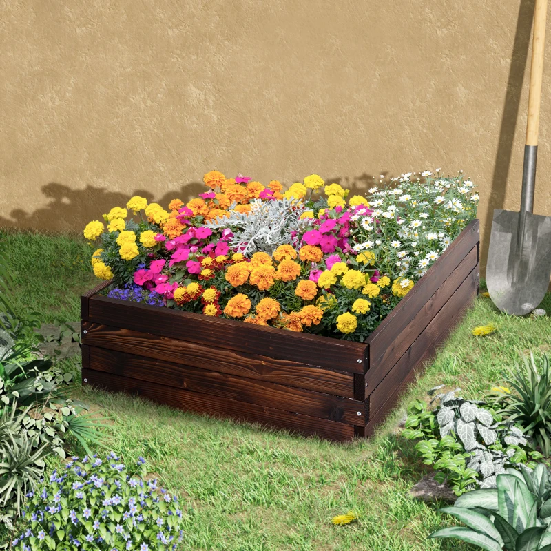 Outsunny Raised Garden Bed Elevated Wooden Planter Box for Backyard, Patio to Grow Vegetables, Herbs, and Flowers