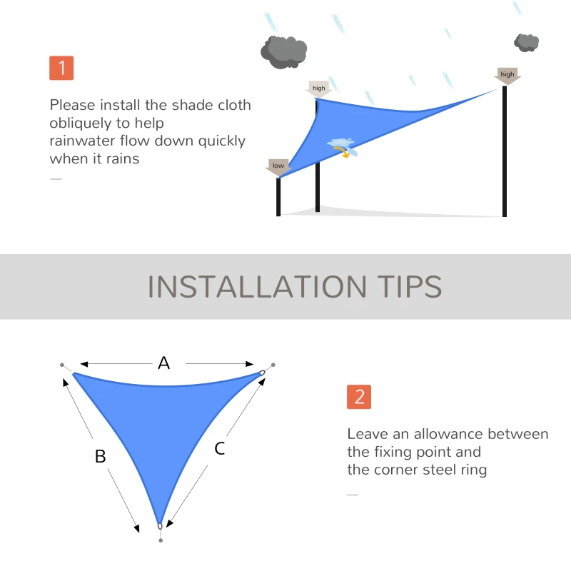 Outsunny Triangle 16.4' Canopy Sun Sail Shade Garden Cover UV Protector Outdoor Patio Lawn Shelter with Carrying Bag (Blue)