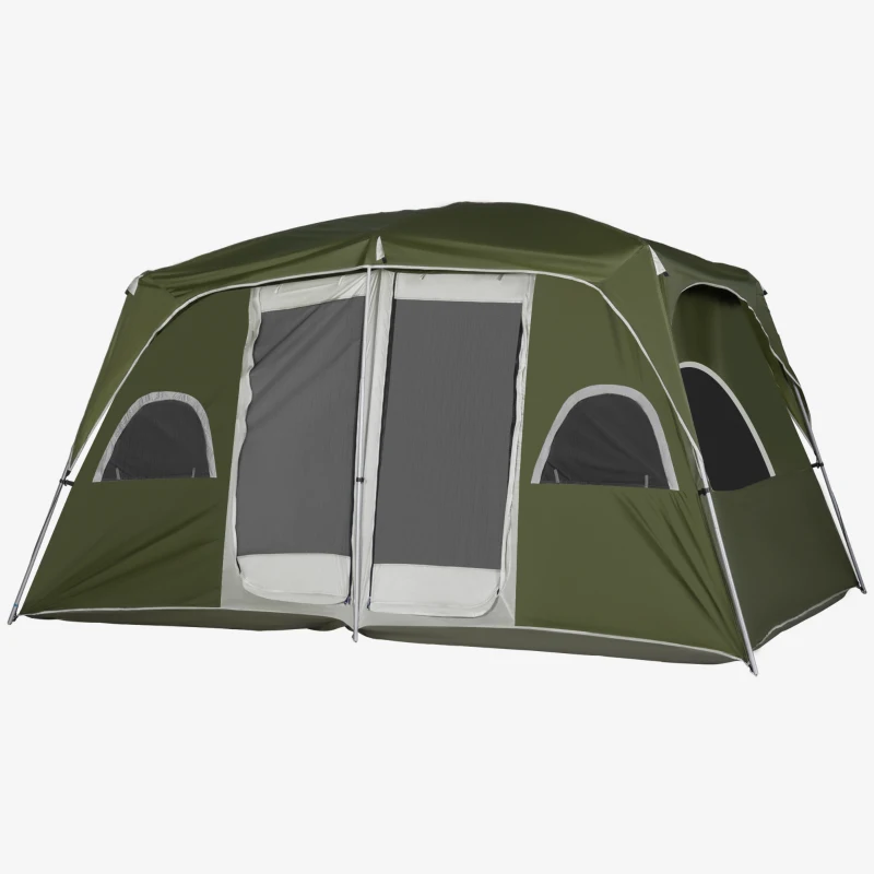 Outsunny 4-8 Person Family Tent, Camping Tent with 2 Room Mesh Windows, Easy Set Up for Backpacking, Hiking, Outdoor, Dark Green