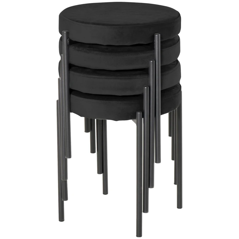 HOMCOM Backless Round Dining Chairs, Modern Stacking Stools Set of 4, Kitchen Chairs with Metal Legs, Black