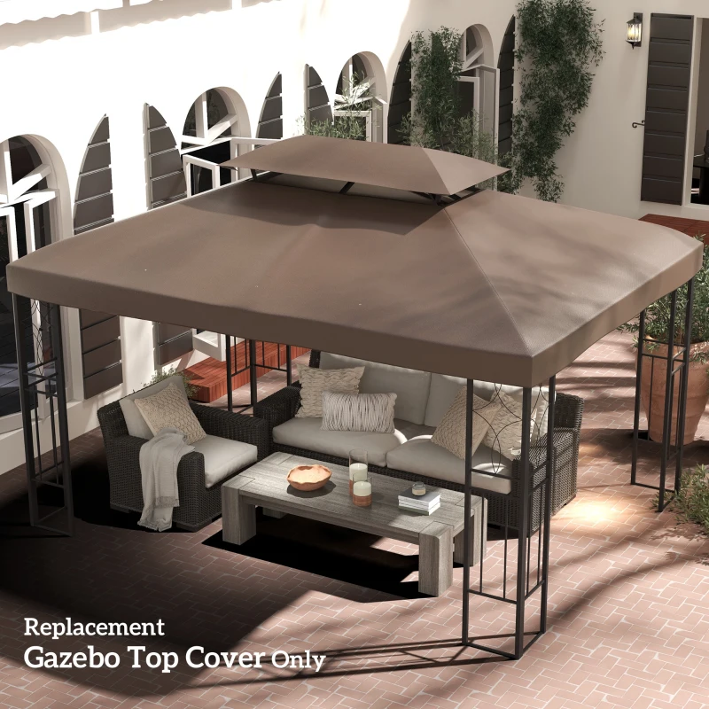 Outsunny 13' x 10' Gazebo Replacement Canopy, 2 Tier Top Roof Garden Pavilion UV Cover, Brown (TOP ONLY)