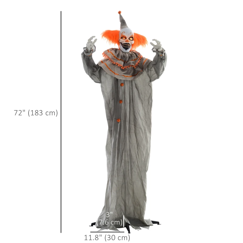 HOMCOM 6' Life Size Orange Classic Clown Outdoor Halloween Decoration Animatronic, Sound and Motion Activated w/ Light Up Eyes