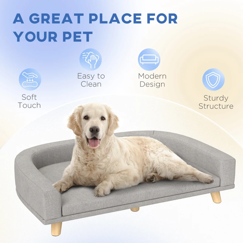 PawHut Dog Sofa for Large Dogs with Washable Cover, Anti-slip Foot Pads, Grey