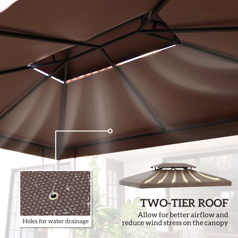 Outsunny 13' x 10' Gazebo Replacement Canopy, 2 Tier Top Roof Garden Pavilion UV Cover, Brown (TOP ONLY)