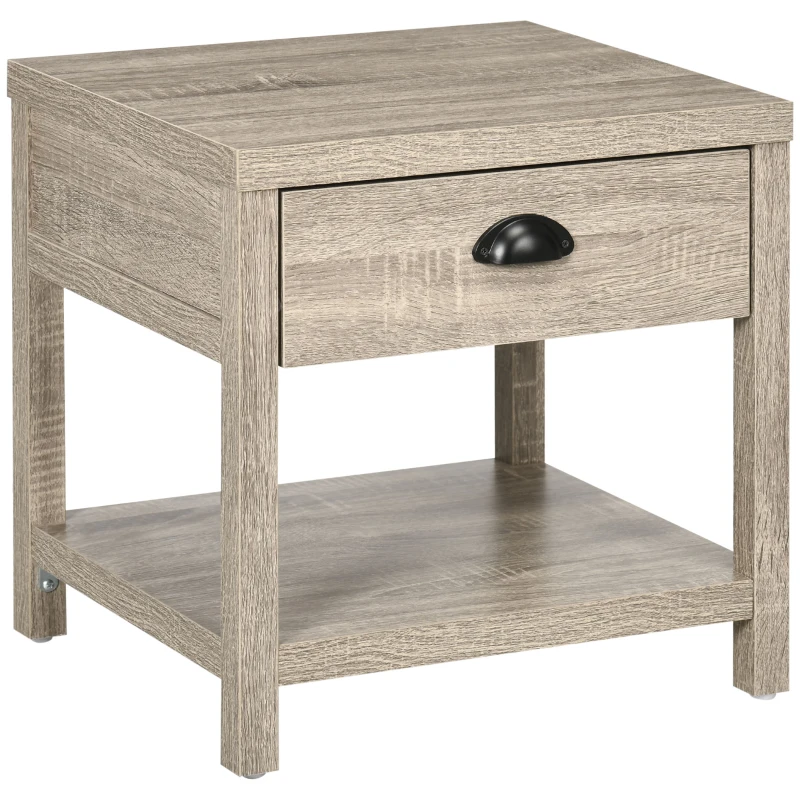 HOMCOM Bedside Table, Side End Table with Charging Station, Drawer and Shelf for Bedroom, 17.7" x 15.7" x 18.1", Oak Tone