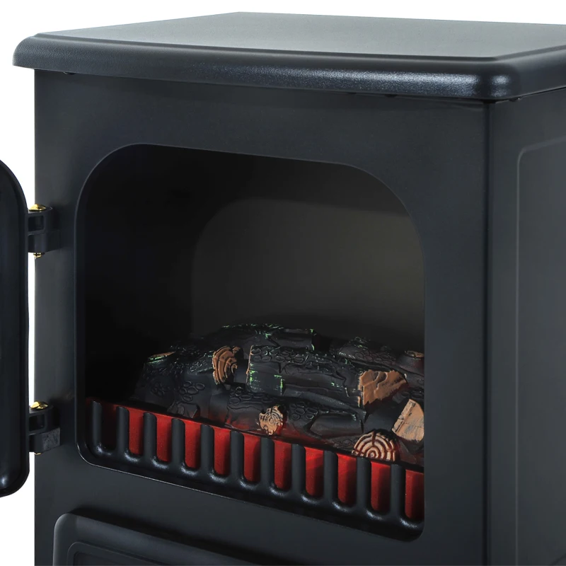 HOMCOM 16" Freestanding Electric Fireplace Heater Fire Stove with Wood Burning Flame 750/1500W Black