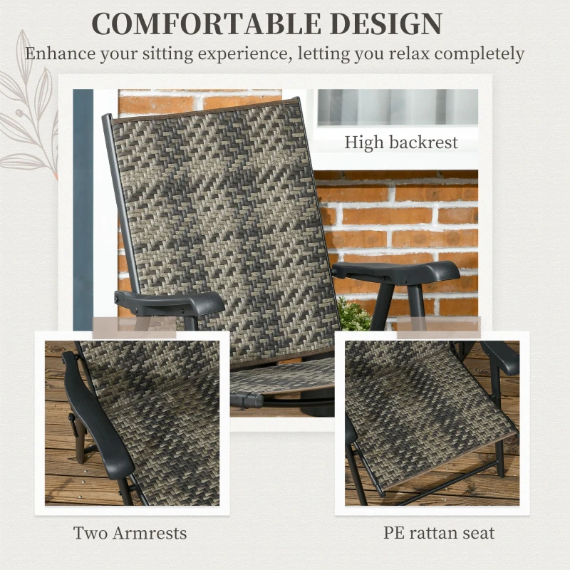 Outsunny Patio Wicker Dining Chair Set of 2, Outdoor Dining Chair Set, PE Rattan Foldable Chair with Steel Frame for Garden, Backyard, Porch, Grey/Beige