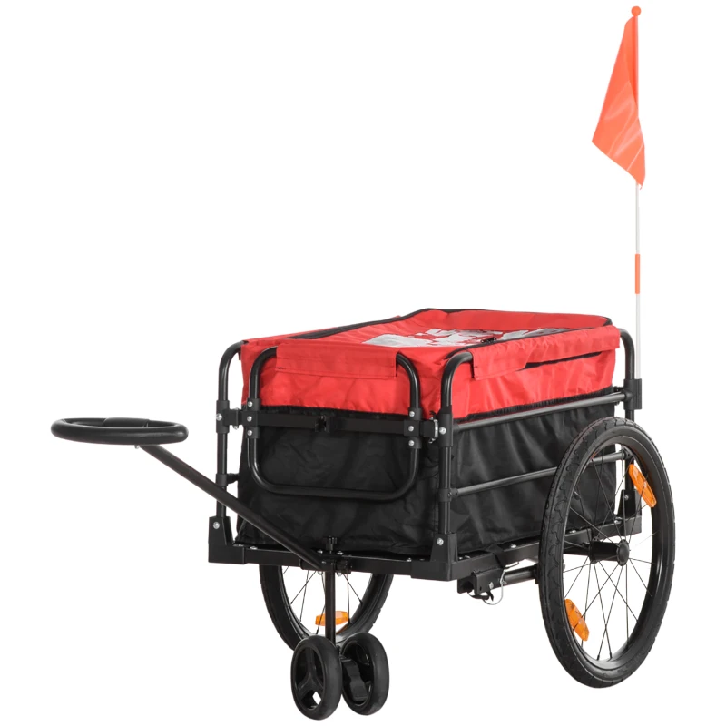 Aosom Bike Cargo Trailer & Wagon Cart, Multi-Use Garden Cart with Removable Box, 20'' Big Wheels, Reflectors, Hitch and Handle, Red