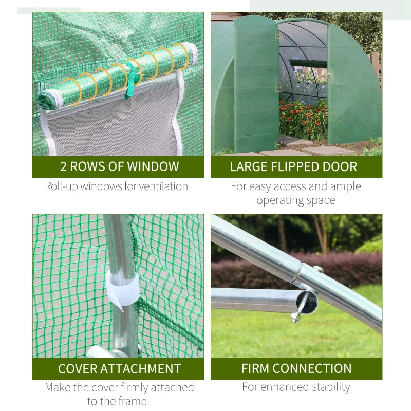Outsunny 13x10x6.6ft Heavy Duty Outdoor Walk-in Tunnel Greenhouse Portable Garden Planting Warm House with PE Cover Green