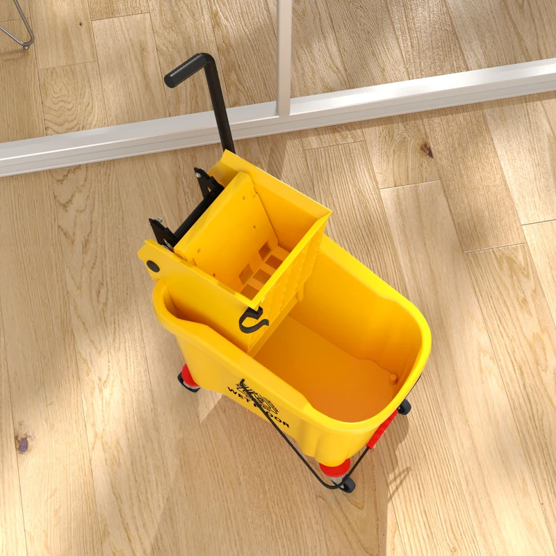 HOMCOM Mop Bucket with Wringer on Wheels for Floor Cleaning, 38 Quart Down Press Wringer with Handle, Yellow