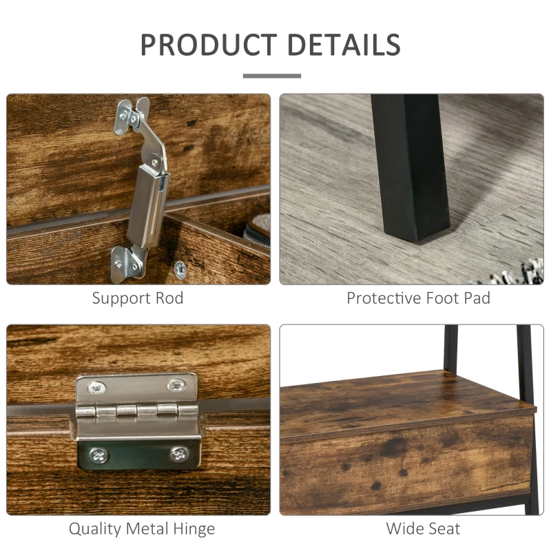 HOMCOM Industrial Shoe Storage Bench, Shoe Storage with Seat, Entrance Bench with 2 Hidden Compartments and Shelf for Hallway