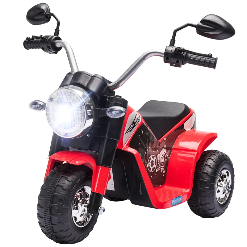 Aosom Kids Electric Motorcycle 6V Battery Powered Ride-On Dirt Bike 3-Wheels Motorbike with Horn Headlights Realistic Sounds 1.24mph Speed for Girls Boy 18 - 36 Months Red