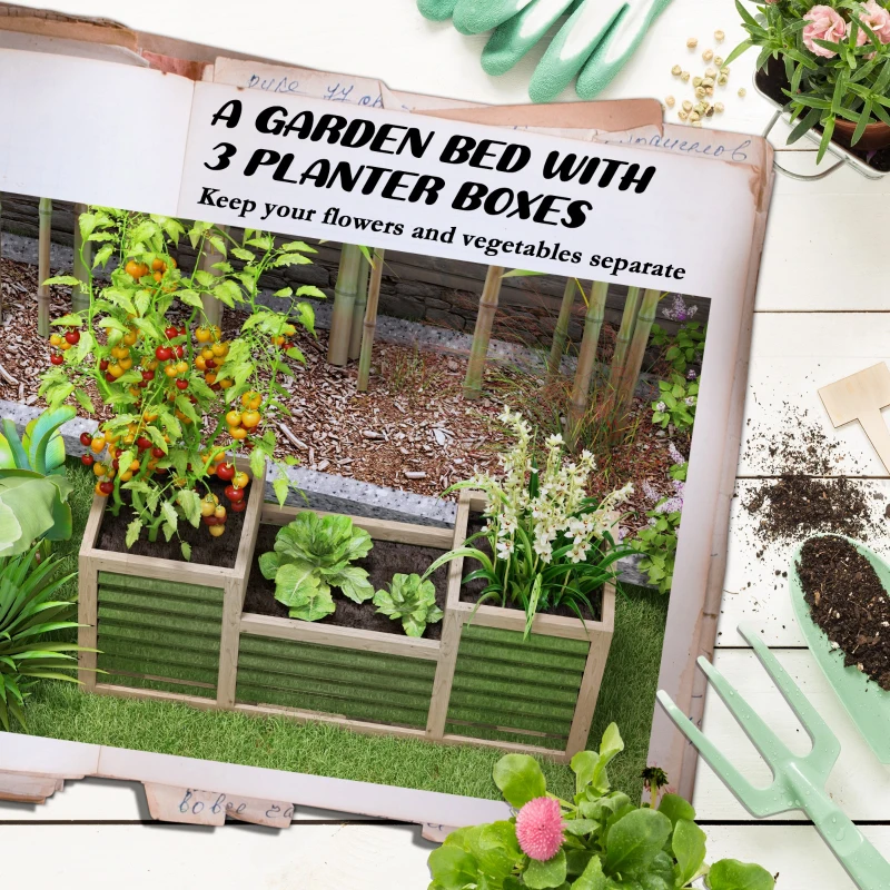 Outsunny Metal and Wood Combined Planter Box, Raised Garden Beds, for Growing Flowers, Herbs and Vegetables