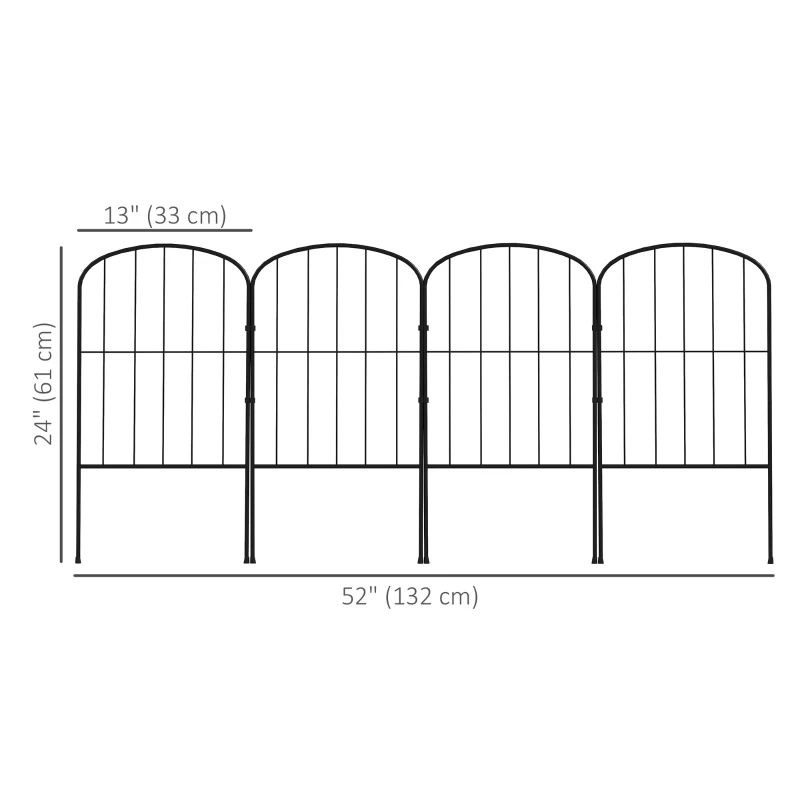Outsunny 4 Pack Garden Fencing Border, Decorative Fence 4 Panels, Flower Edging Animal Barrier for Outdoor, Patio, Arched, Black