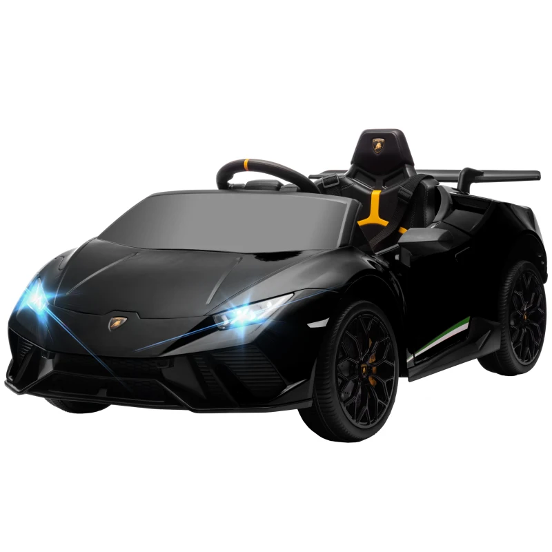 Qaba 12V Lamborghini Huracan Licensed Kids Electric Car with Remote Control, Spring Suspension, Transport Wheels, Black