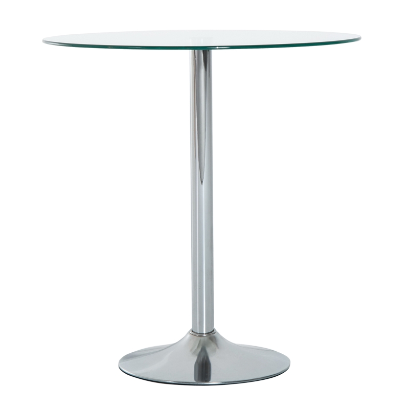HOMCOM Round Dining Table, Modern Pub Table with Tempered Glass Top, Galvanized Metal Base, Small Dining Table, Silver