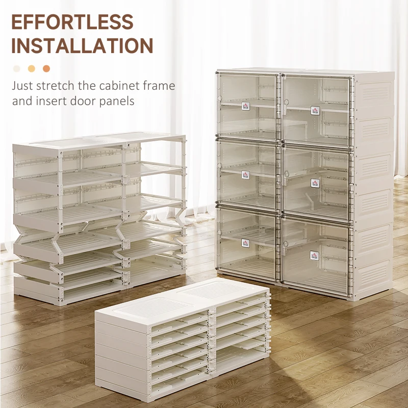 HOMCOM 20-Pair Shoe Storage Box, Portable Shoe Cabinet, Folding Storage Organizer Modular Cabinet with Ten Compartments, Magnetic Doors, for Hallway, Entryway, White