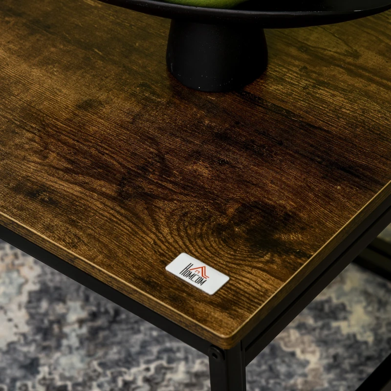 HOMCOM Coffee Table Set of 2, Nesting Tables with Storage Bag and Steel Frame for Living Room, Rustic Brown