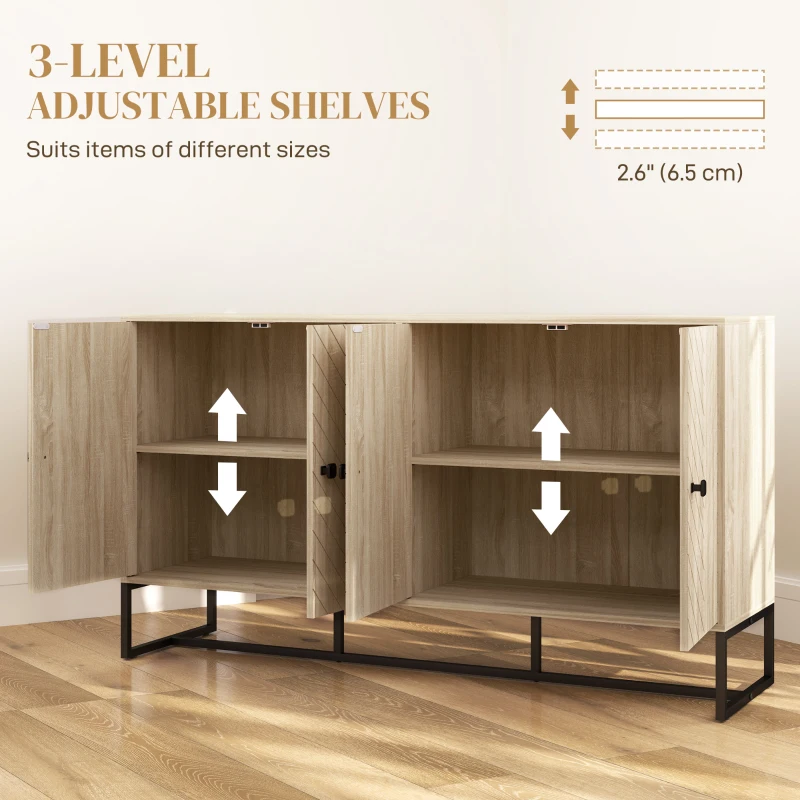 HOMCOM Sideboard Buffet Cabinet with 2 Adjustable Shelves and Steel Base, TV Stand, Coffee Bar Cabinet for Living Room, Oak