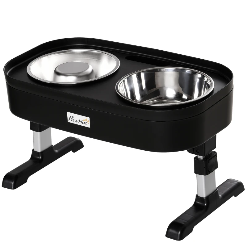 PawHut Pet Feeder, 4 Adjustable Heights Elevated Dog Bowls with Slower Feeder, Stainless Steel Food and Water Bowls, Raised Edge and Food Collection Hole