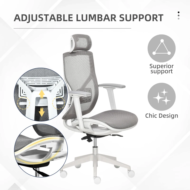 Vinsetto Ergonomic Office Chair with 360° , Wheel, Mesh Back, Adjustable Height & 3D Armrest for Home Office, Grey