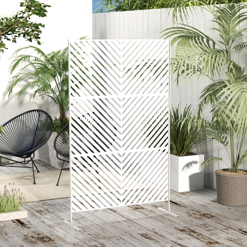 Outsunny 6.5FT Decorative Outdoor Divider, Metal Privacy Screen with Stand, Triangle Style, White