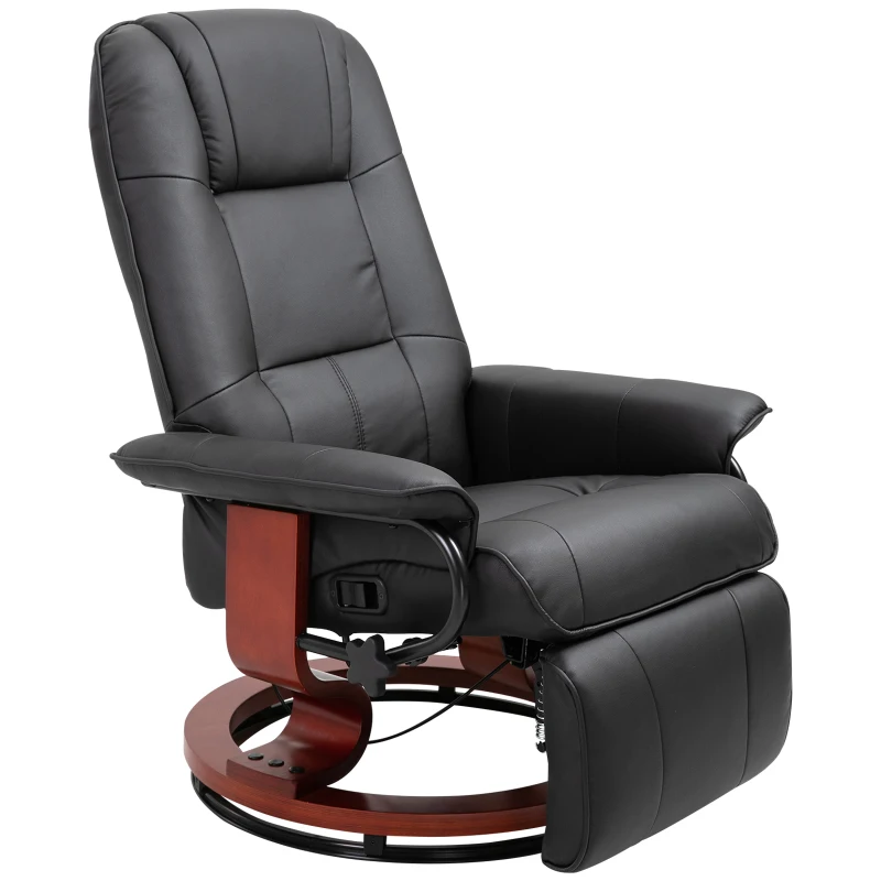 HOMCOM Manual Recliner Chair Armchair Sofa with Faux Leather Upholstered, Wood Base for Living Room Bedroom, Black