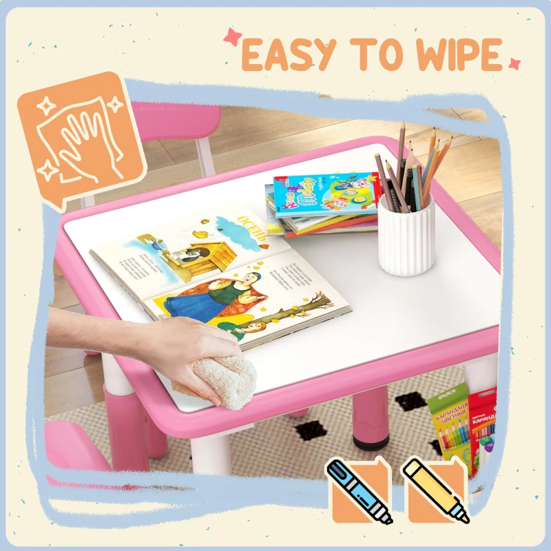 Qaba 5 Pieces Toddler Table and Chair Set, Height Adjustable Activity Table and Chair Set for Nursery Classroom, Pink