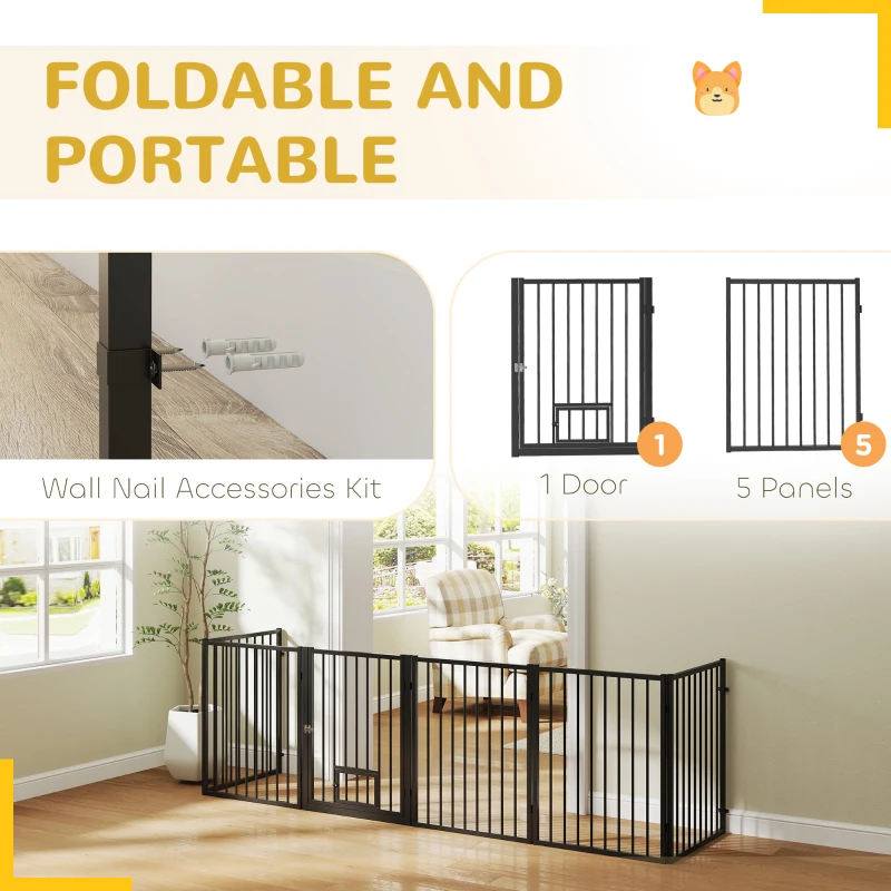 PawHut 6 Panels Dog Playpen, Foldable Portable Pet Playpen with Door, for Small & Medium Dogs, 30"H