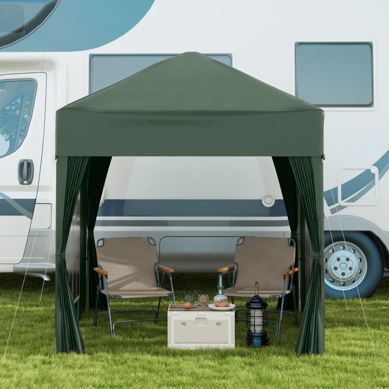 Outsunny 6.6'x6.6' Pop Up Canopy Tent with Sidewalls, Instant Sun Shelter Camping Gazebo with Carry Bag, for Outdoor, Garden, Patio, Green