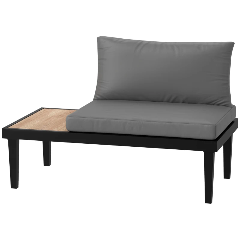 Outsunny 2 Seater Patio Sofa, Outdoor Sofa Couch with Wood Grain Side Tray and Cushions for Balcony, Backyard, Grey