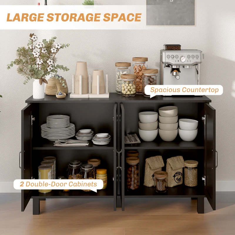 HOMCOM Kitchen Sideboard Cabinet with 4 Barn Doors and 2 Adjustable Shelves, Buffet Table for Living Room, Hallway, Black