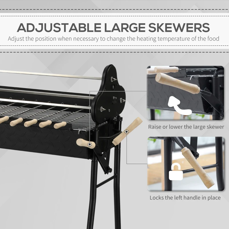 Outsunny Outdoor Cooking Grill Multifunctional Portable Charcoal Grill Barbecue Trolley, Black