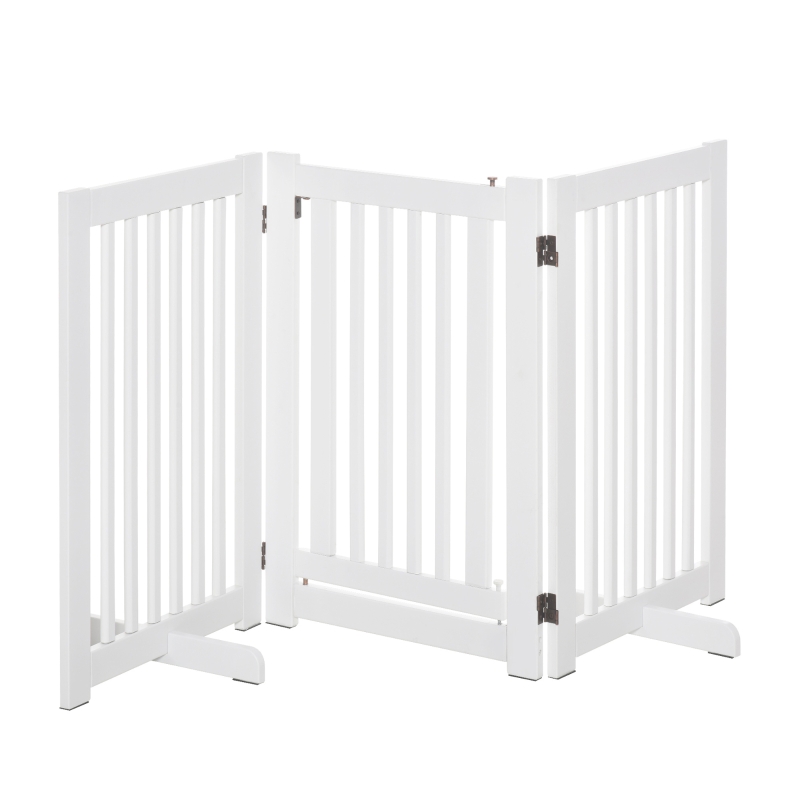 PawHut Free Standing Wood Pet Gate Indoor Dog Barrier 3 Panel Folding Z Shape Doorway