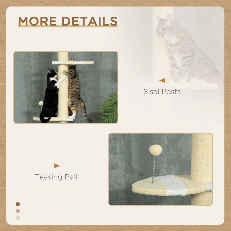 PawHut 87"-102" Floor to Ceiling Cat Tree w/ Sisal Scratching Posts, Anti-tip Kit, Perches, Toy Ball, Yellow