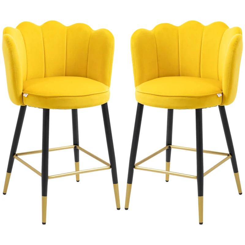 HOMCOM Bar Stools Set of 2 Modern Counter Height Bar Stools with Back, Footrest for Home Kitchen, 23.2"x20.5"x35.4", Yellow