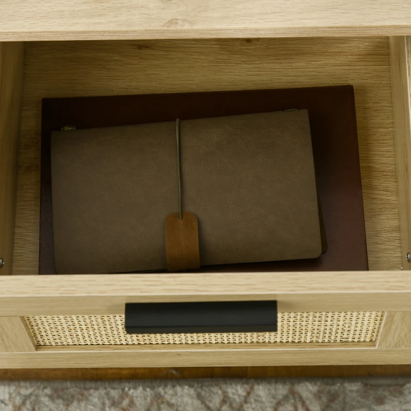 HOMCOM 2 Pieces Nightstands, Boho Bedside Tables with Drawer and Storage Shelf for Bedroom, Living Room, Black