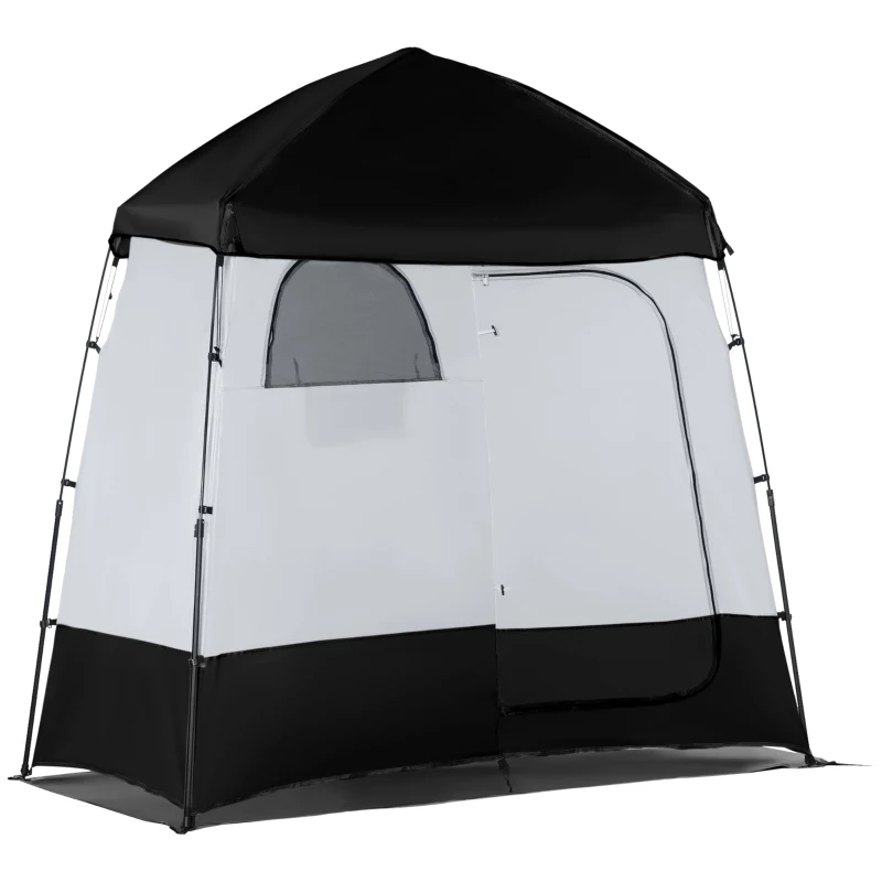 Outsunny Pop Up Shower Tent, Portable Privacy Shelter for 2 Persons, Changing Room with 2 Windows, 3 Doors, Carrying Bag, Grey and Black