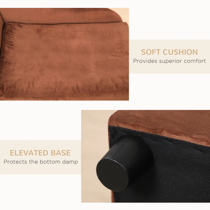 PawHut Pet Sofa Dog Couch Chaise Lounge Pet Bed with Storage Function Small Sized Dog Various Cat Sponge Cushioned Bed Lounge, Brown