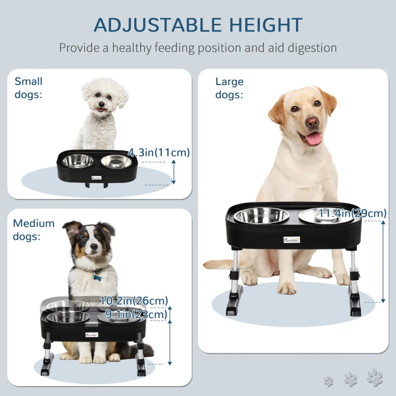 PawHut Pet Feeder, 4 Adjustable Heights Elevated Dog Bowls with Slower Feeder, Stainless Steel Food and Water Bowls, Raised Edge and Food Collection Hole